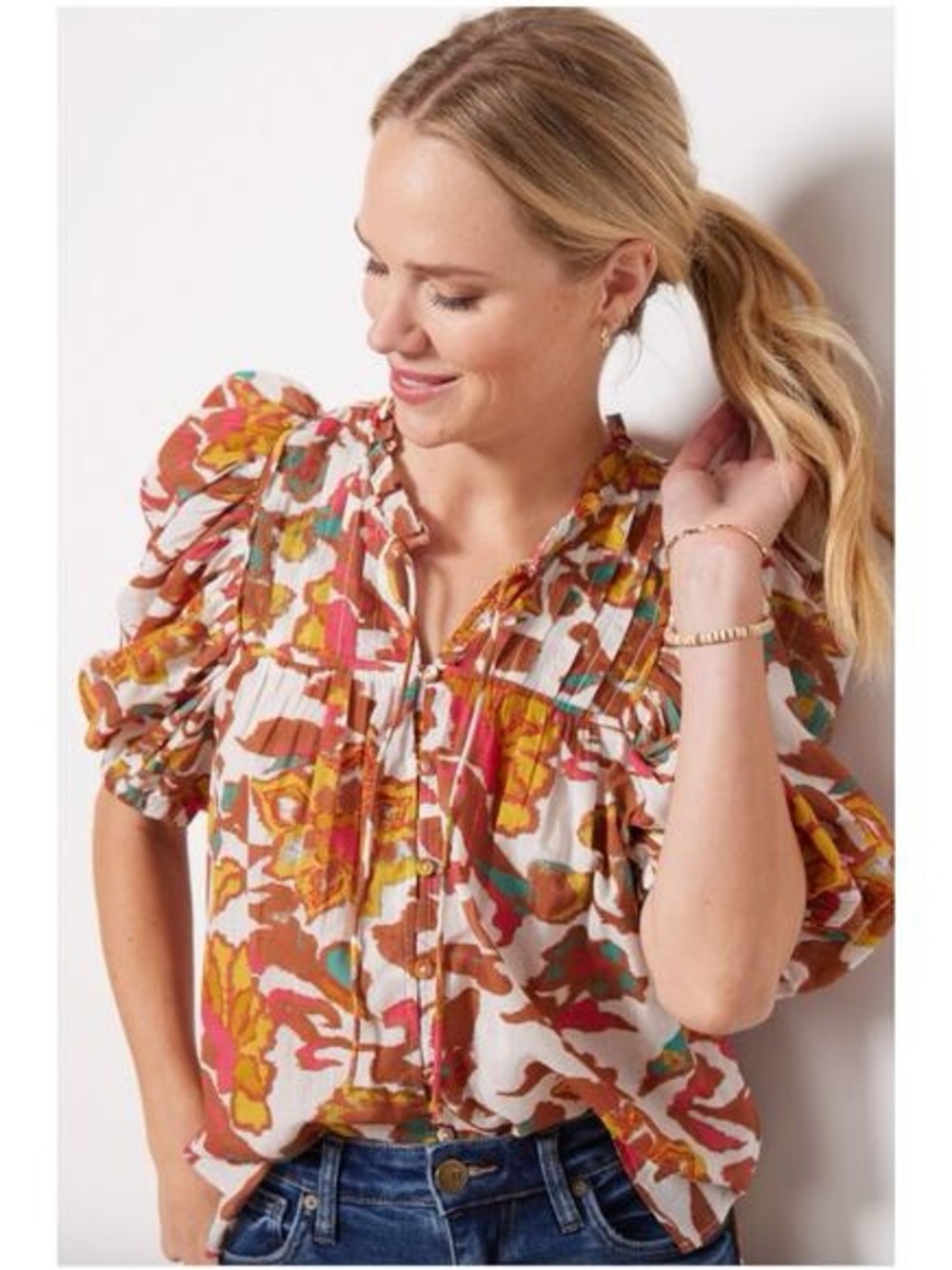 Cleobella Zola Puff Sleeve Blouse in Shea in Multi Size M